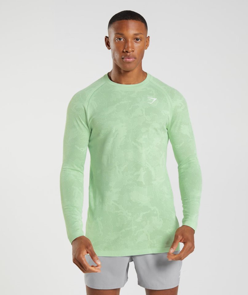 Koszulki Gymshark Geo Seamless Long Sleeve Męskie Głęboka Zielone | PL 271ADU